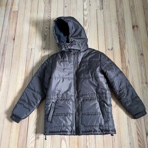 Calvin Klein Jeans Puffer Jacket Boys L 14-16 Green Fleece Lined Detachable Hood